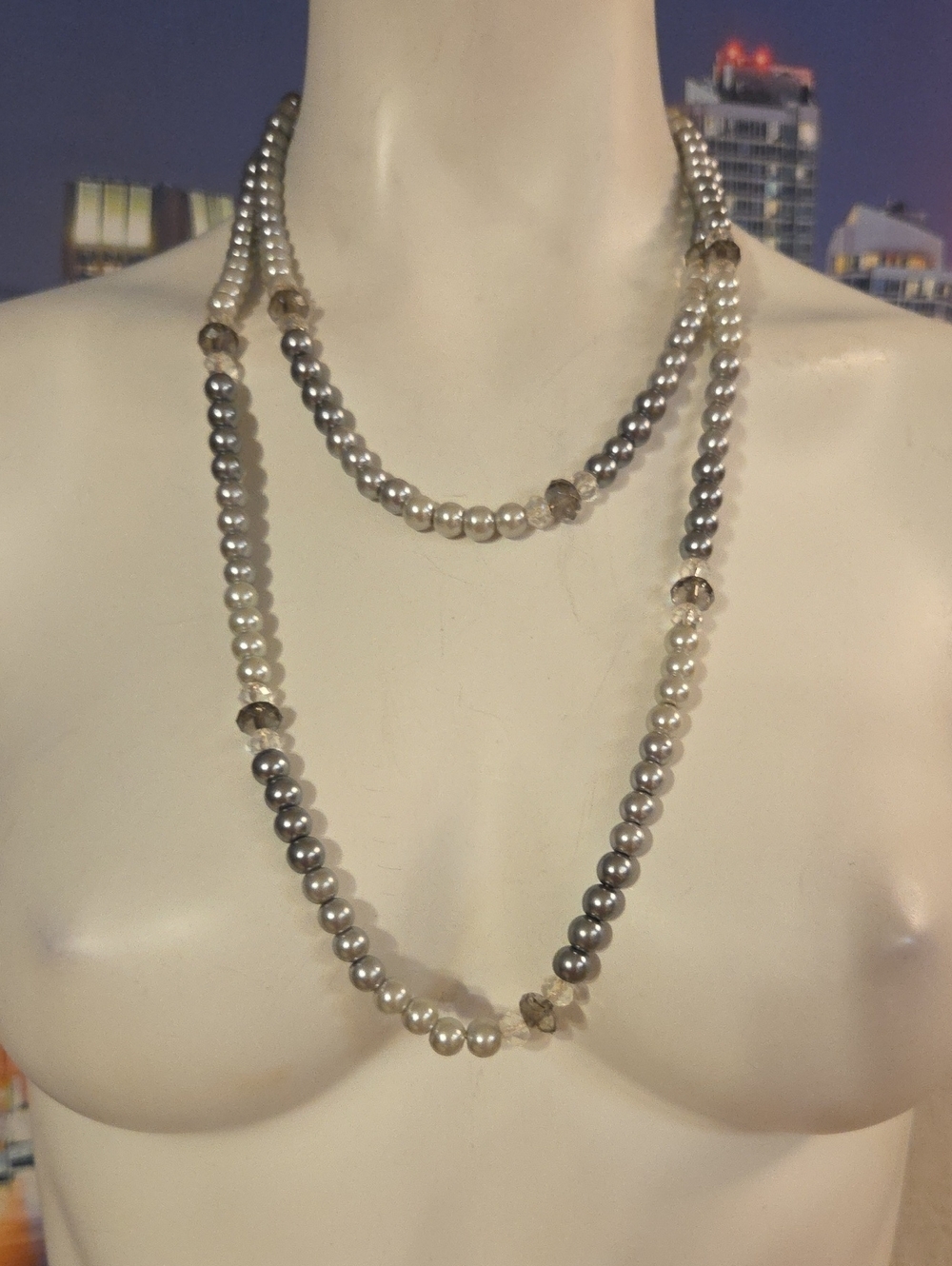 Elegant Double-Strand Pearl Necklace - Silver and Cream [1492]